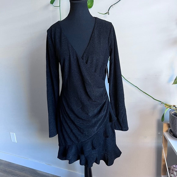 Lulus Brilliant Flash Shiny Black Asymmetrical Bodycon Dress Large - Picture 4 of 9